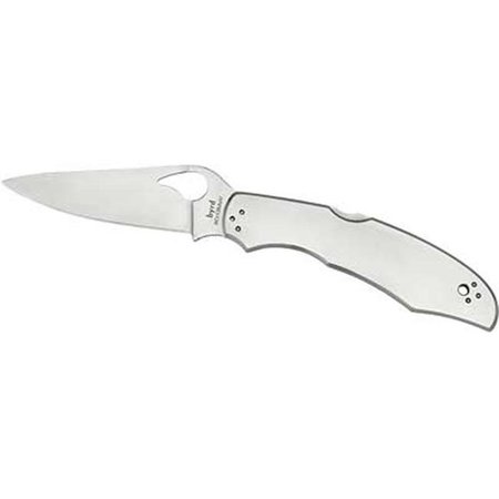 SPYDERCO Spyderco BY03P2 Byrd Cara Cara2 Folding Knife 8Cr13Mov & Satin Plain Clip Point Oval Thumb Hole & Pocket Clip 3.875 In. Stainless Box SPYBY03P2